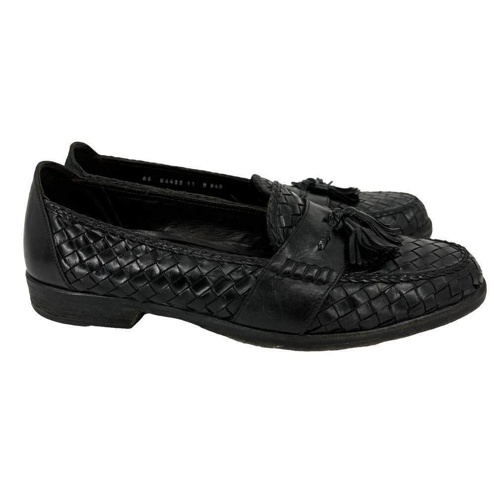 Bragano Kiltie Tassel Loafer Dress Shoe Men's Size 11 Woven Black Leather Italy
